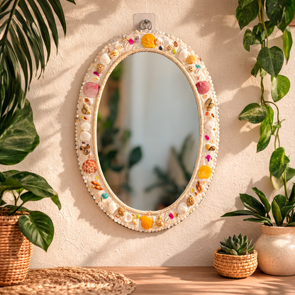 Costal sea shell Mirror-Handcrafted with white sand 16x22inch - Shellkrafts