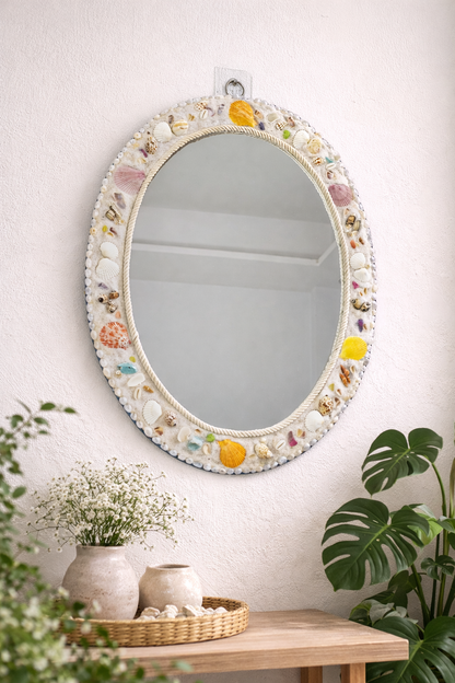 Costal sea shell Mirror-Handcrafted with white sand 16x22inch - Shellkrafts