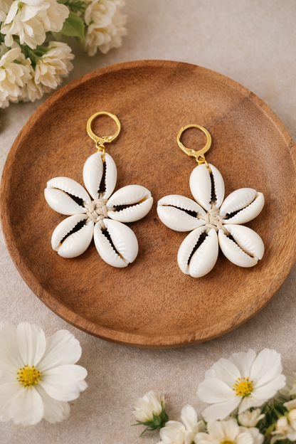 Bohemian Cowrie Shell Flower Earrings for Women - Shellkrafts