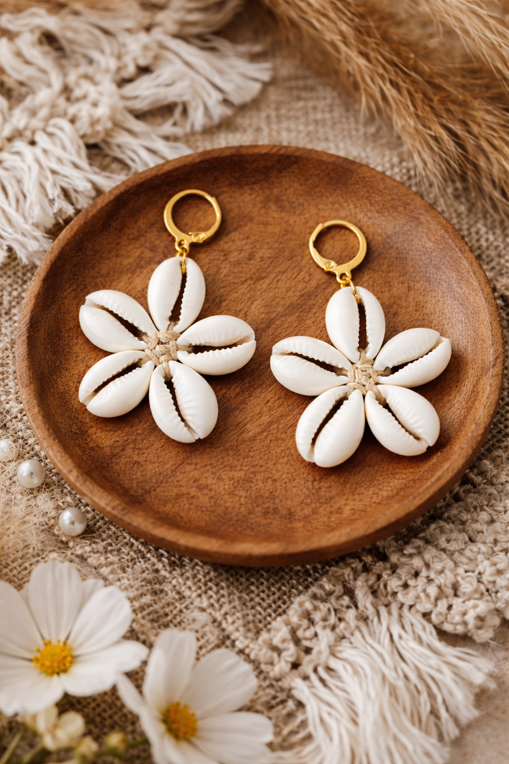 Bohemian Cowrie Shell Flower Earrings for Women - Shellkrafts