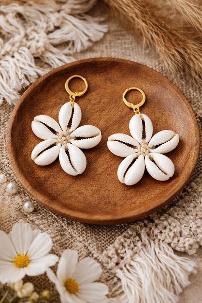 Bohemian Cowrie Shell Flower Earrings for Women - Shellkrafts