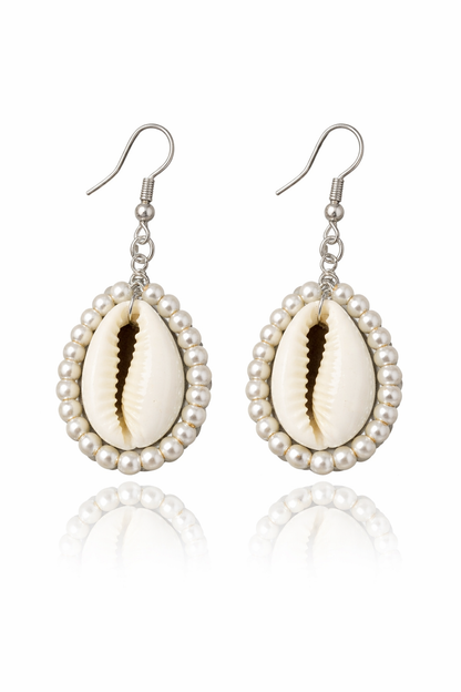 Cowrie Shell & Pearl Drop Earrings for Women - Shellkrafts