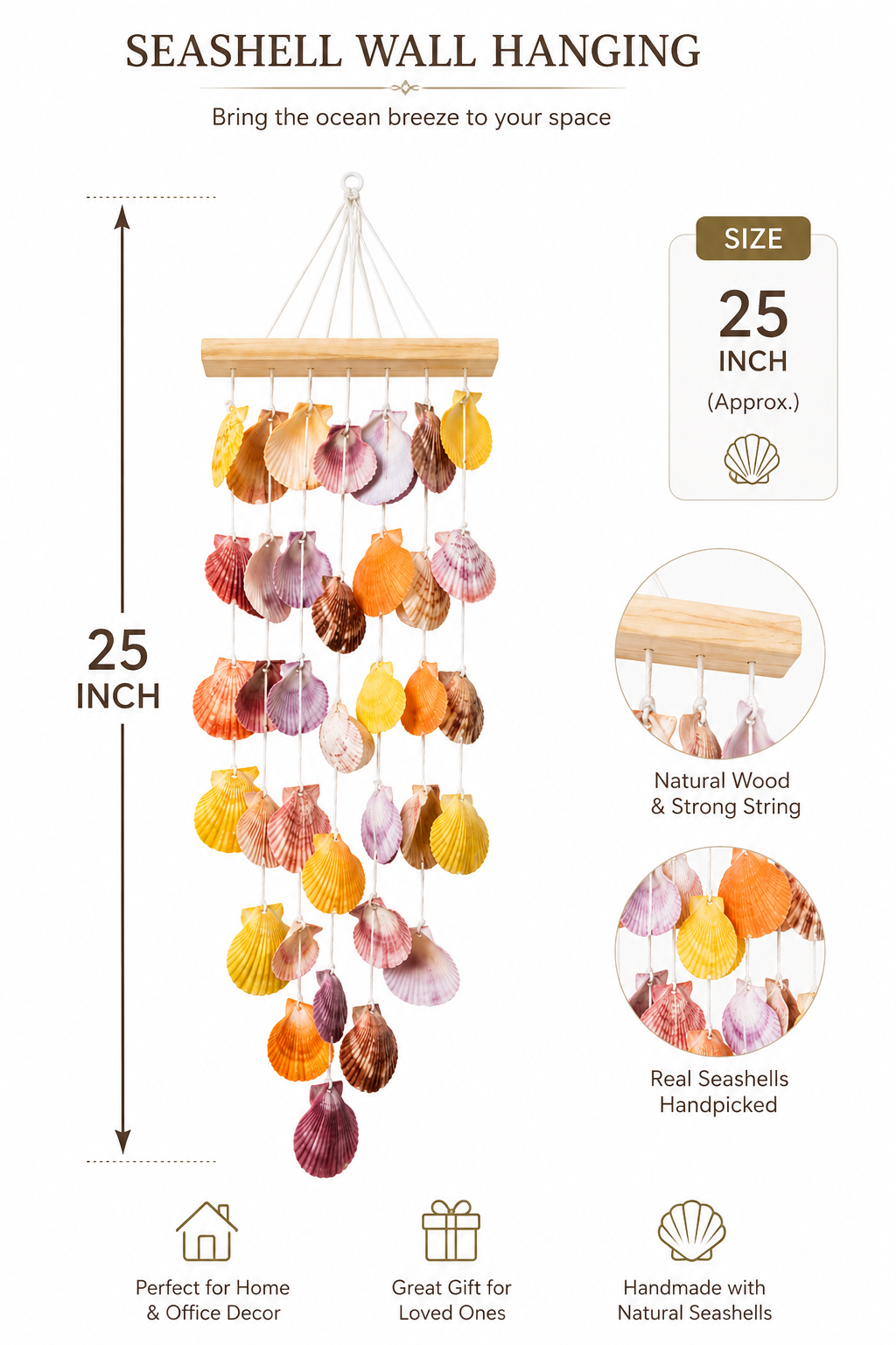 Handmade Seashell Wall Hanging – Coastal Boho Shell Wind Chime - Shellkrafts