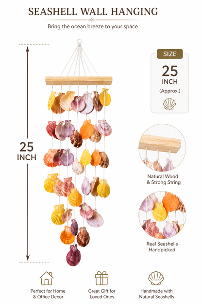 Handmade Seashell Wall Hanging – Coastal Boho Shell Wind Chime - Shellkrafts
