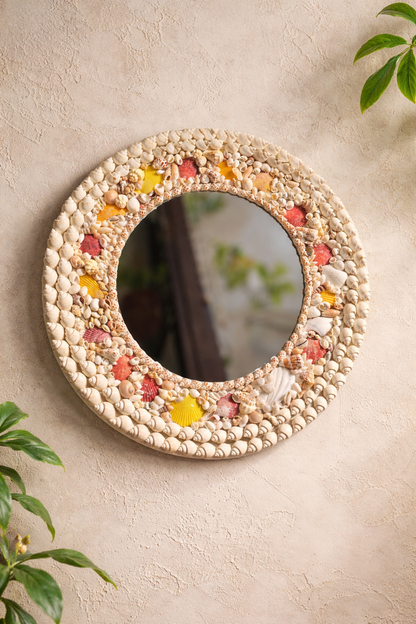 ShellAura Seashell Round Mirror – Beach-Inspired Handmade Home Décor - Shellkrafts