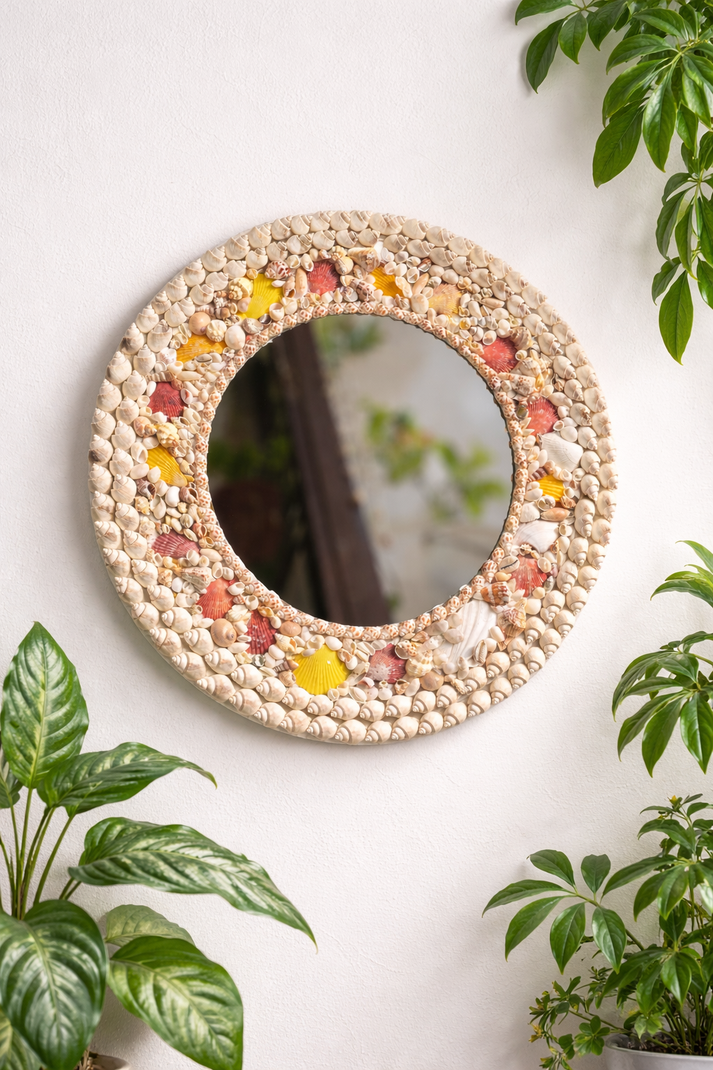 ShellAura Seashell Round Mirror – Beach-Inspired Handmade Home Décor - Shellkrafts