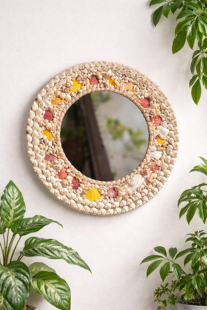 ShellAura Seashell Round Mirror – Beach-Inspired Handmade Home Décor - Shellkrafts