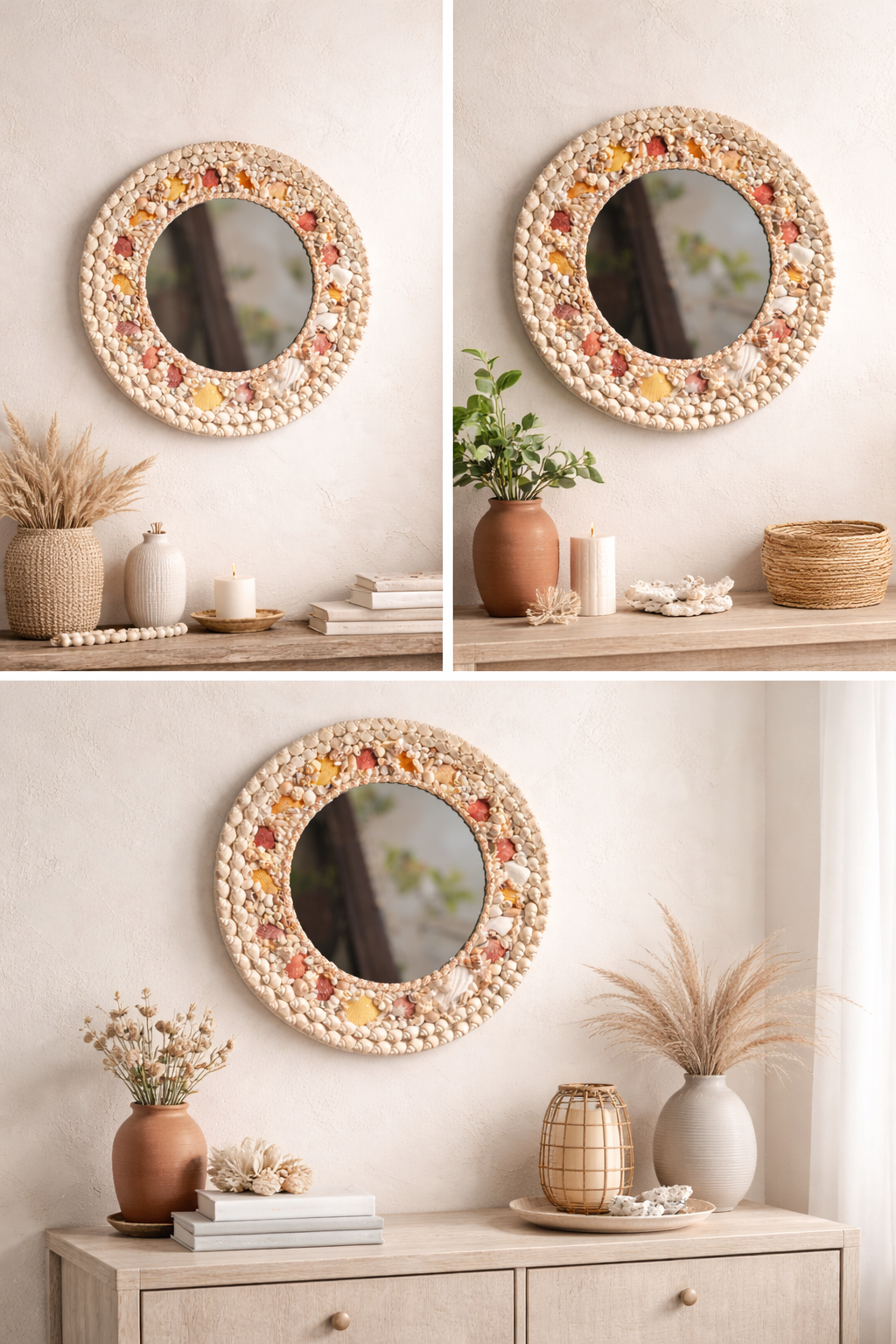 ShellAura Seashell Round Mirror – Beach-Inspired Handmade Home Décor - Shellkrafts