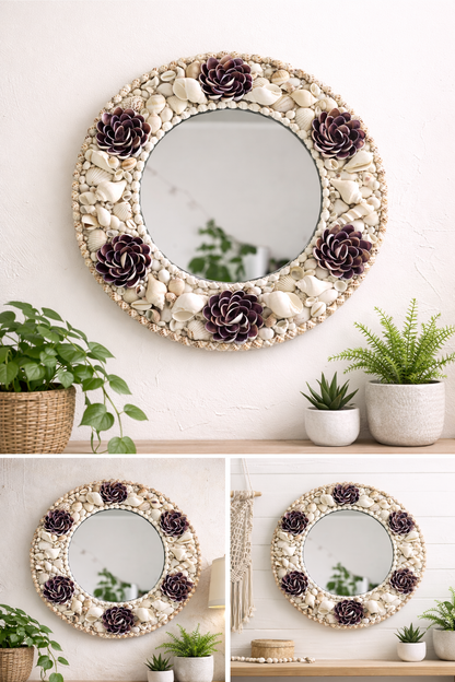 Lotus floral Handcrafted Sea Shell Mirror 17inch - Shellkrafts