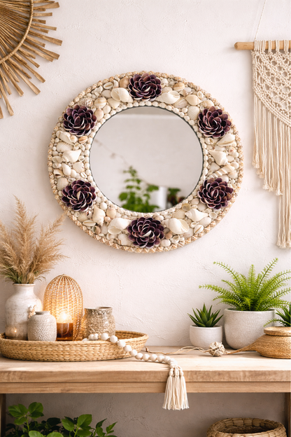 Lotus floral Handcrafted Sea Shell Mirror 17inch - Shellkrafts