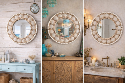 Coastal Charm Handcrafted Shell Mirror – Round Wall Decor 2ft - Shellkrafts
