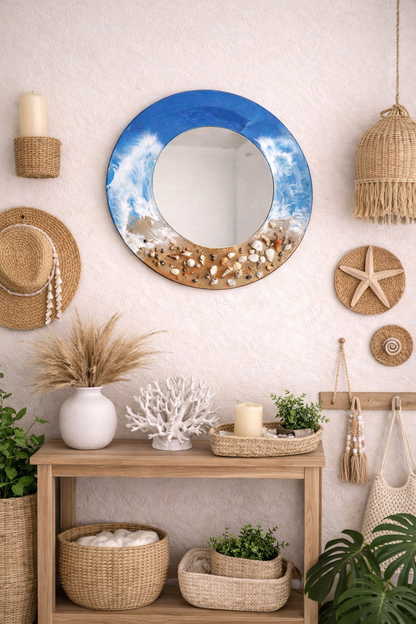 Coastal Wave Seashell Wall Mirror – Handcrafted Ocean-Inspired Decor 20inch - Shellkrafts