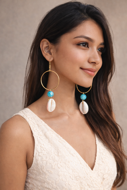 Golden Tide Cowrie Shell Beach Hoop Earrings - Shellkrafts