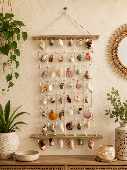 Coastal Shell Wall Hanging Decor – Handmade Sea Shell Art Piece - Shellkrafts