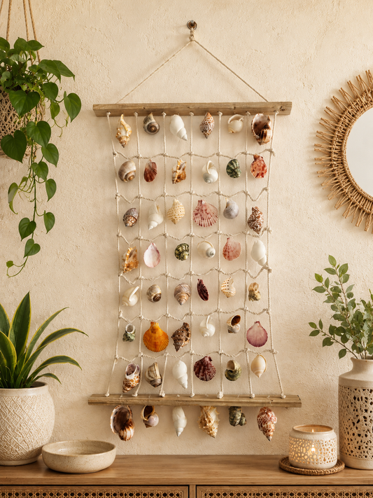 Coastal Shell Wall Hanging Decor – Handmade Sea Shell Art Piece