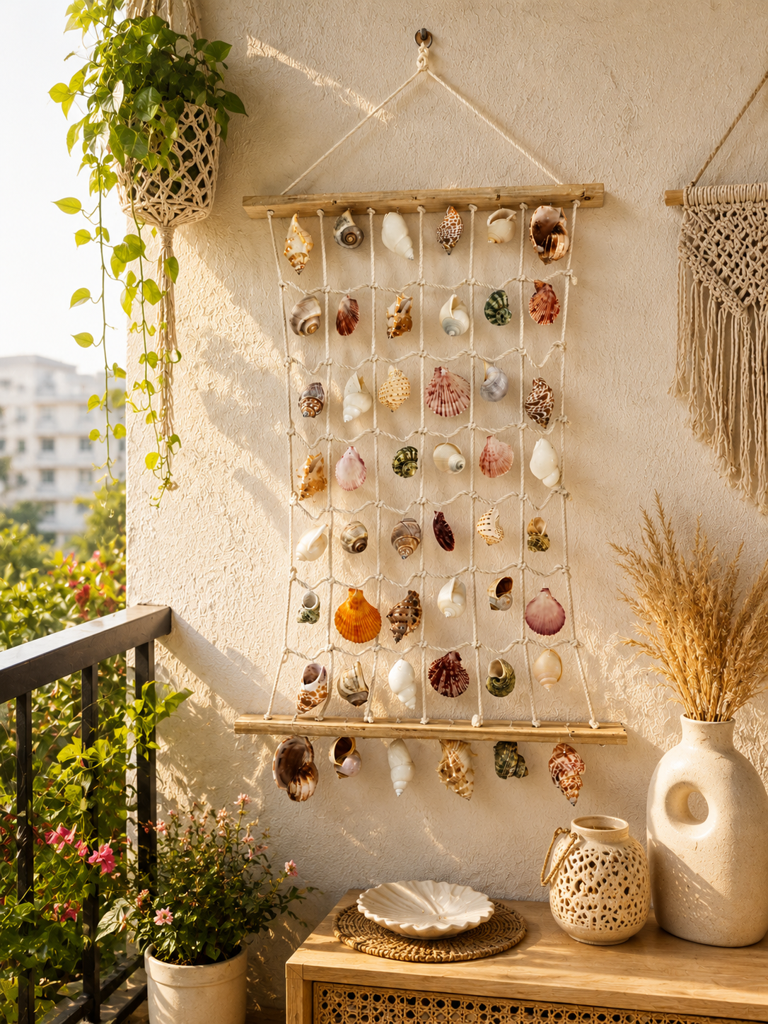 Coastal Shell Wall Hanging Decor – Handmade Sea Shell Art Piece