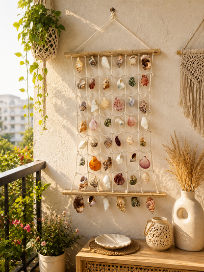 Coastal Shell Wall Hanging Decor – Handmade Sea Shell Art Piece - Shellkrafts