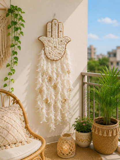 Hamsa Shell & Feather Dream Catcher – Symbol of Protection & Peace - Shellkrafts