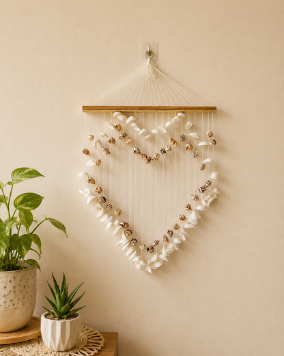Heart-Shaped Sea Shell Wall Hanging – Coastal Boho Decorative Accent - Shellkrafts