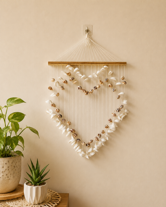 Heart-Shaped Sea Shell Wall Hanging – Coastal Boho Decorative Accent - Shellkrafts