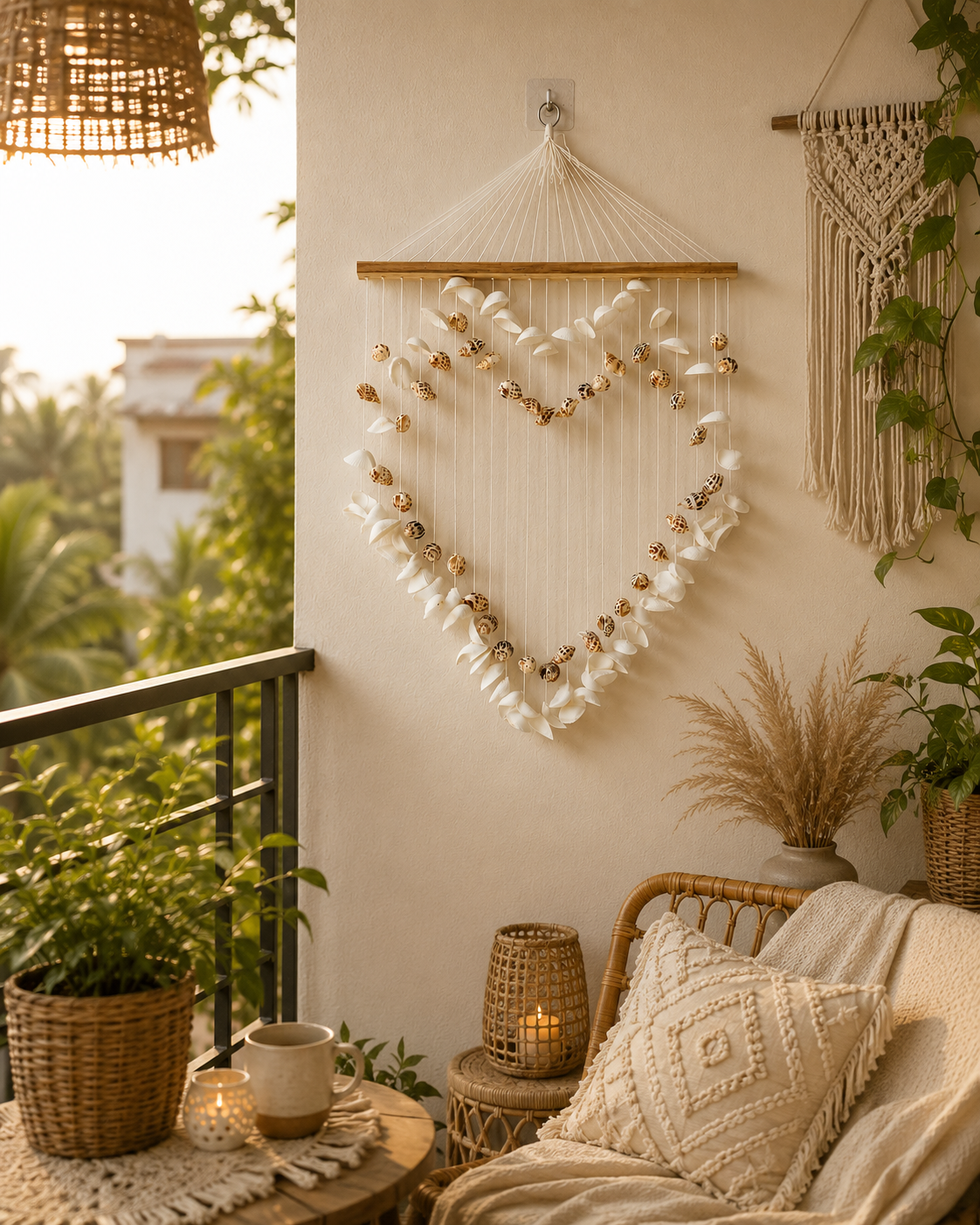 Heart-Shaped Sea Shell Wall Hanging – Coastal Boho Decorative Accent