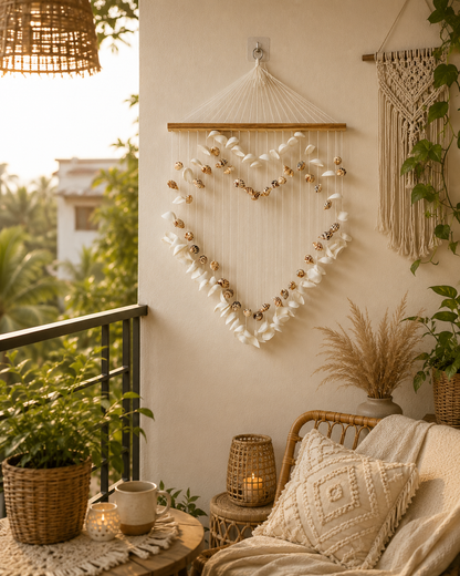 Heart-Shaped Sea Shell Wall Hanging – Coastal Boho Decorative Accent - Shellkrafts