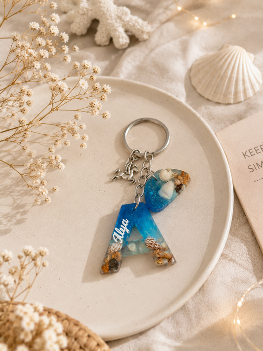 Customised Ocean Resin Alphabet Keychains – Personalized Keychain
