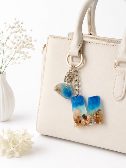 Handmade Resin Beach Alphabet Charm Keychain