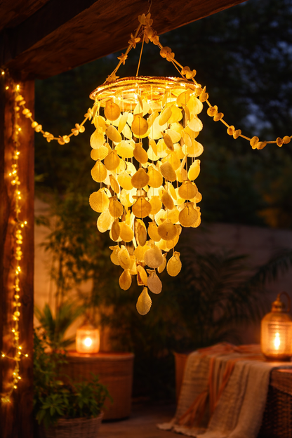 Handcrafted Seashell Hanging Lamp – Boho Coastal Shell Chandelier Light | Handmade Decorative Pendant Lamp for Living Room, Bedroom & Balcony - Shellkrafts