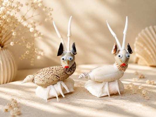 Handmade Seashell Deer Figurines – Coastal Decorative Miniature Set - Shellkrafts