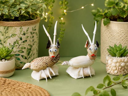 Handmade Seashell Deer Figurines – Coastal Decorative Miniature Set - Shellkrafts