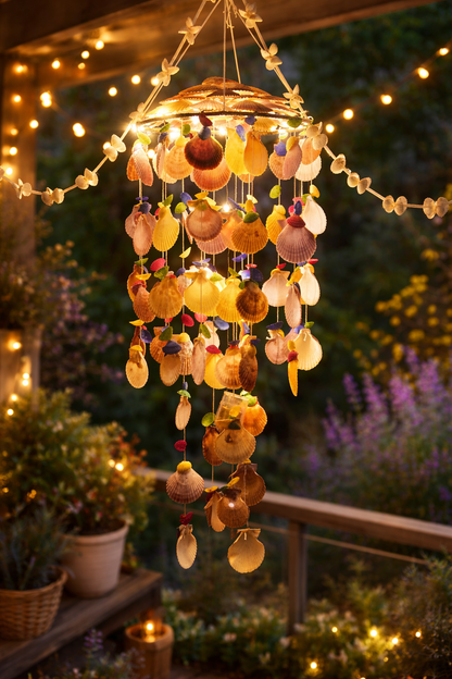 Bohemian Seashell Wind Chime with Warm Ambient Lights - Shellkrafts