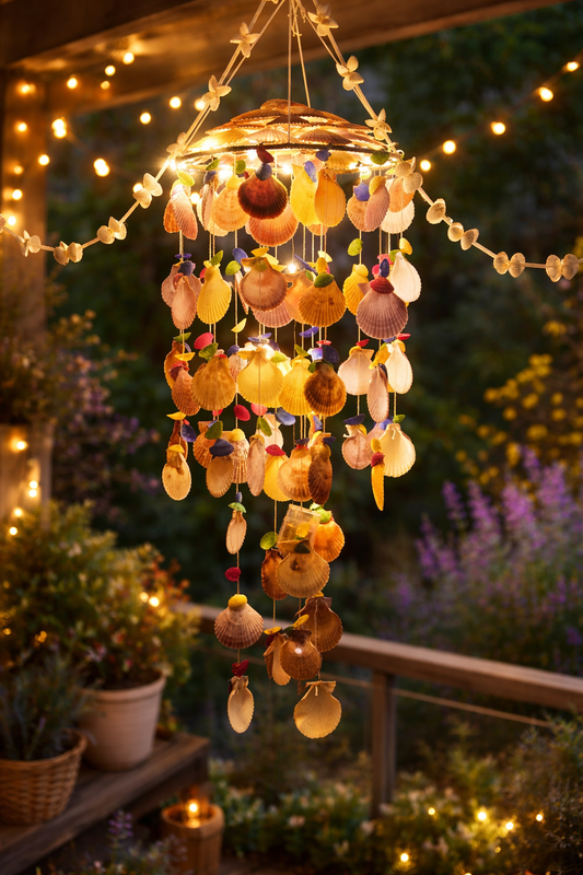 Bohemian Seashell Wind Chime with Warm Ambient Lights - Shellkrafts