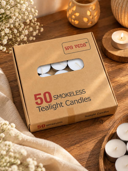 50 Pcs Smokeless Tealight Candles | Long-Burning White Tealight Candles for Diwali, Pooja, Home Décor, Festivals & Gifting