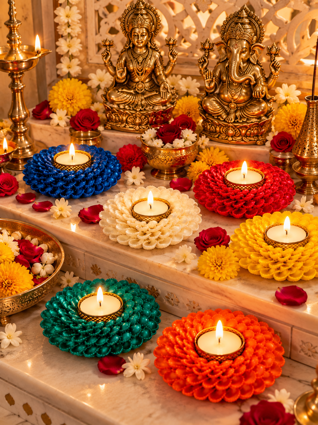 Festive Floral Tealight Candle Holder pack of 6