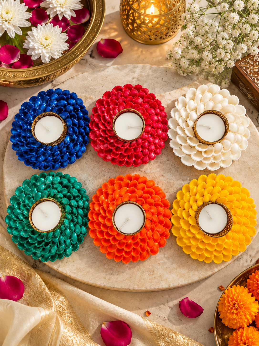 Festive Floral Tealight Candle Holder pack of 6