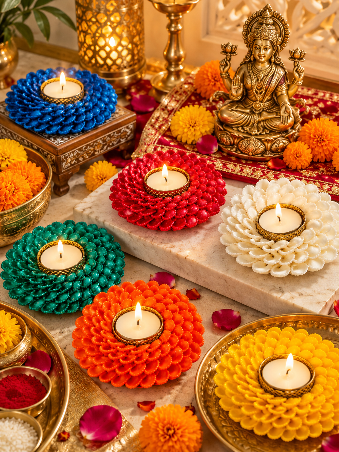 Festive Floral Tealight Candle Holder pack of 6