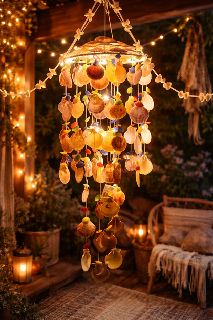Bohemian Seashell Wind Chime with Warm Ambient Lights - Shellkrafts