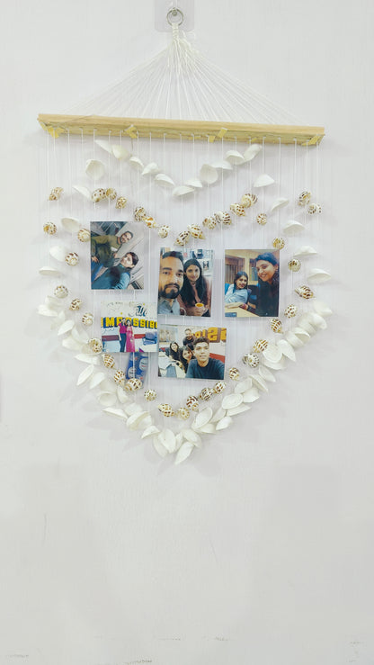 Personalized Heart-Shaped Sea Shell Wall Hanging with LED Lights and Photos - Shellkrafts