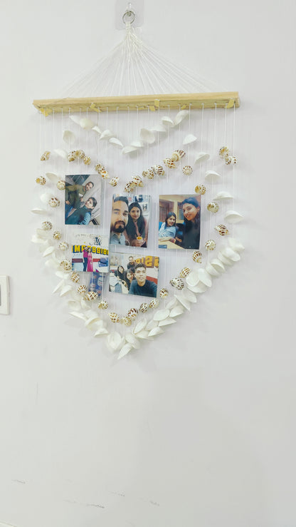 Heart-Shaped Seashell Photo Wall Hanging – Handcrafted Coastal memorable collage 17x23inch - Shellkrafts