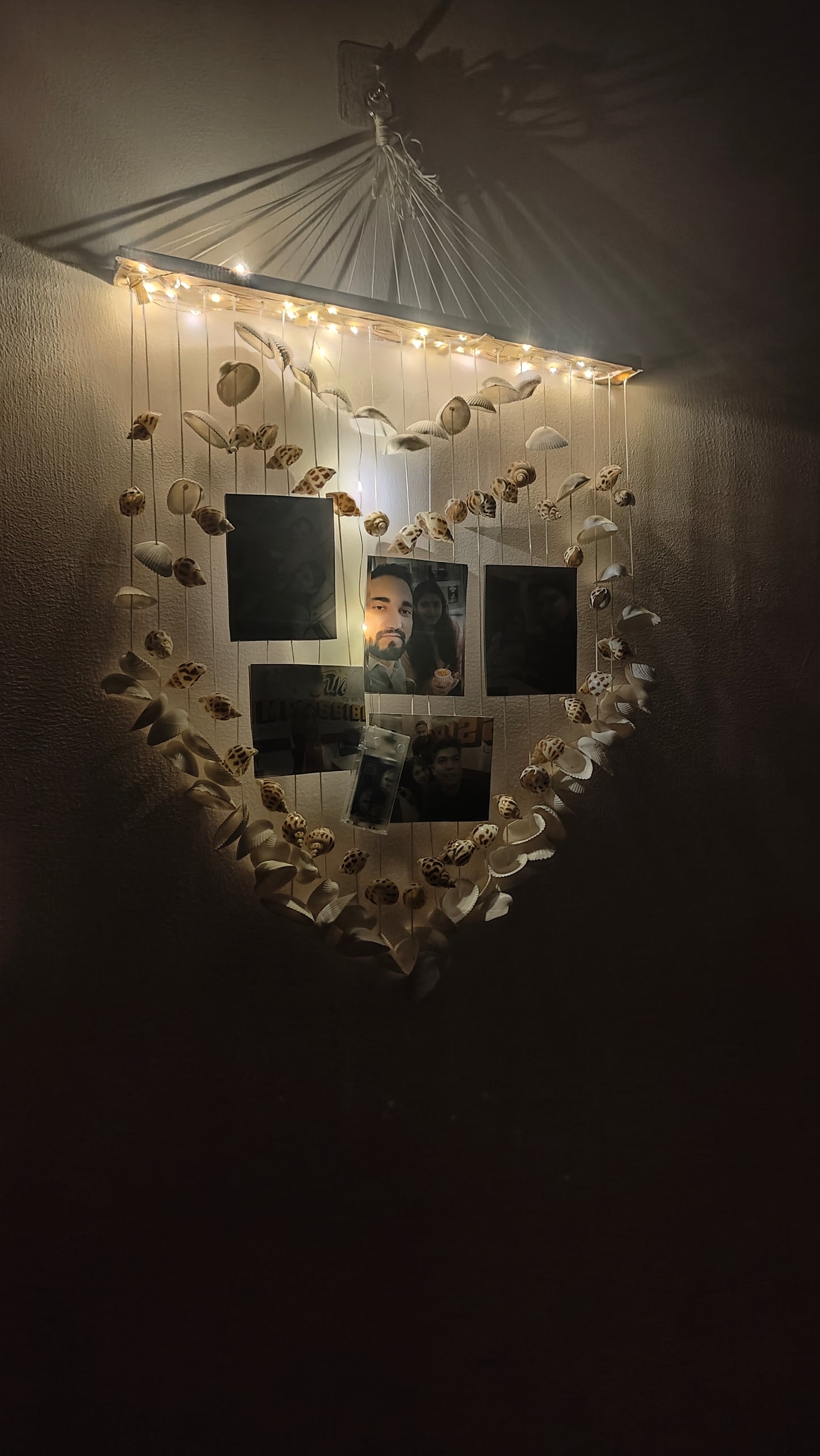 Personalized Heart-Shaped Sea Shell Wall Hanging with LED Lights and Photos