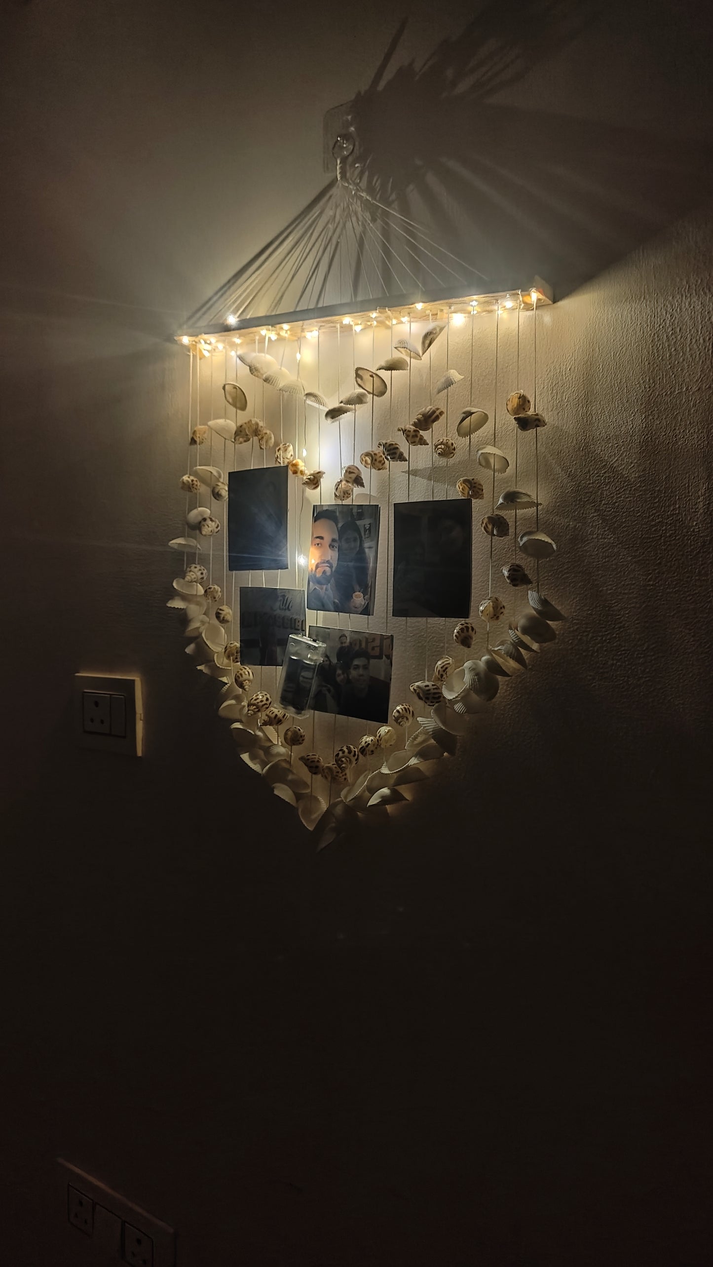 Personalized Heart-Shaped Sea Shell Wall Hanging with LED Lights and Photos