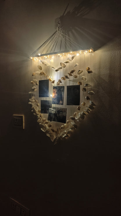 Personalized Heart-Shaped Sea Shell Wall Hanging with LED Lights and Photos - Shellkrafts