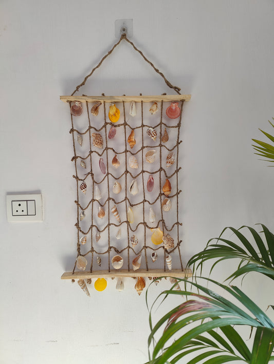 Coastal Shell Wall Hanging Decor – Handmade Sea Shell Art Piece