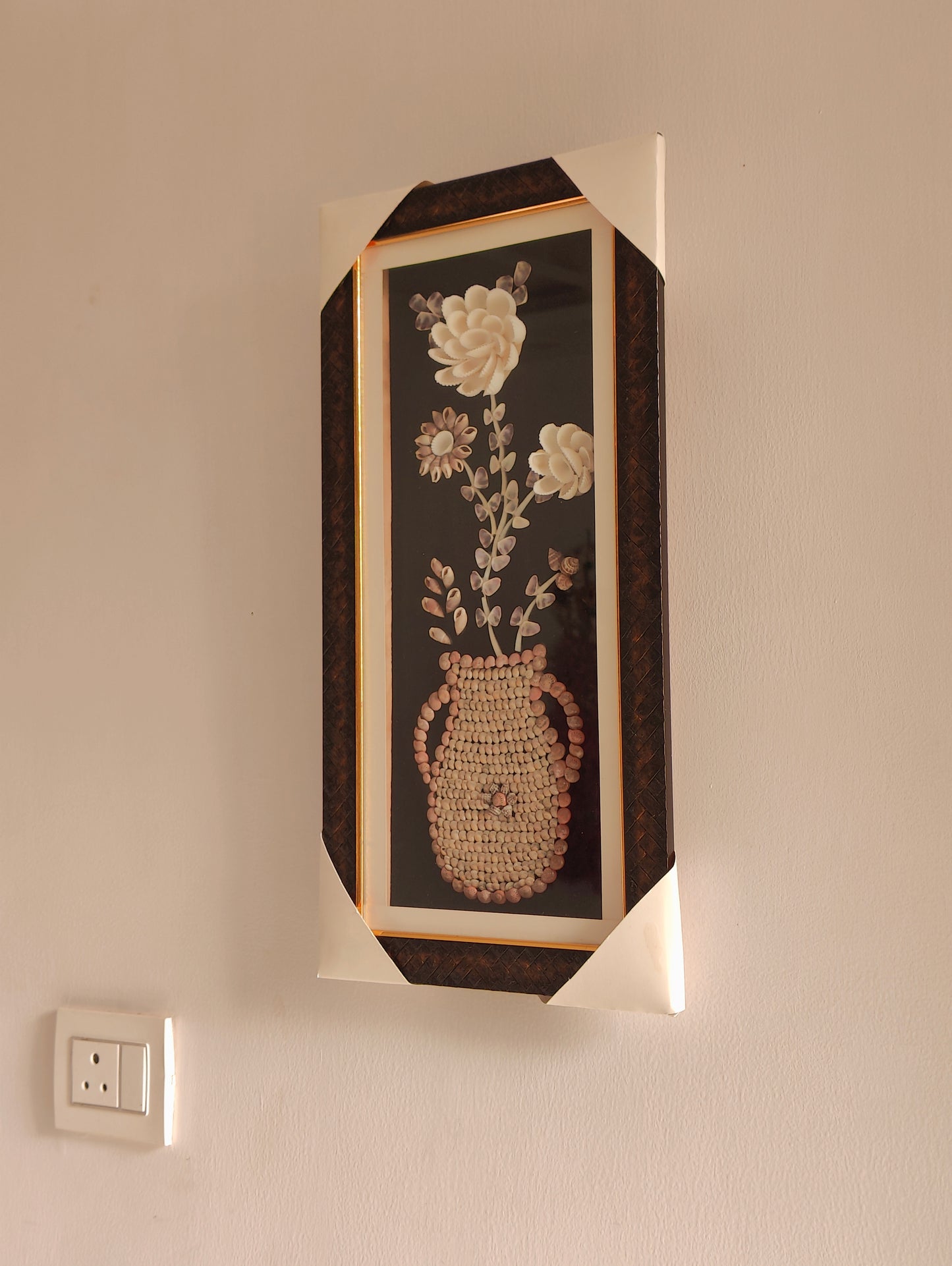 Handcrafted Seashell Flower Art in Decorative Frame