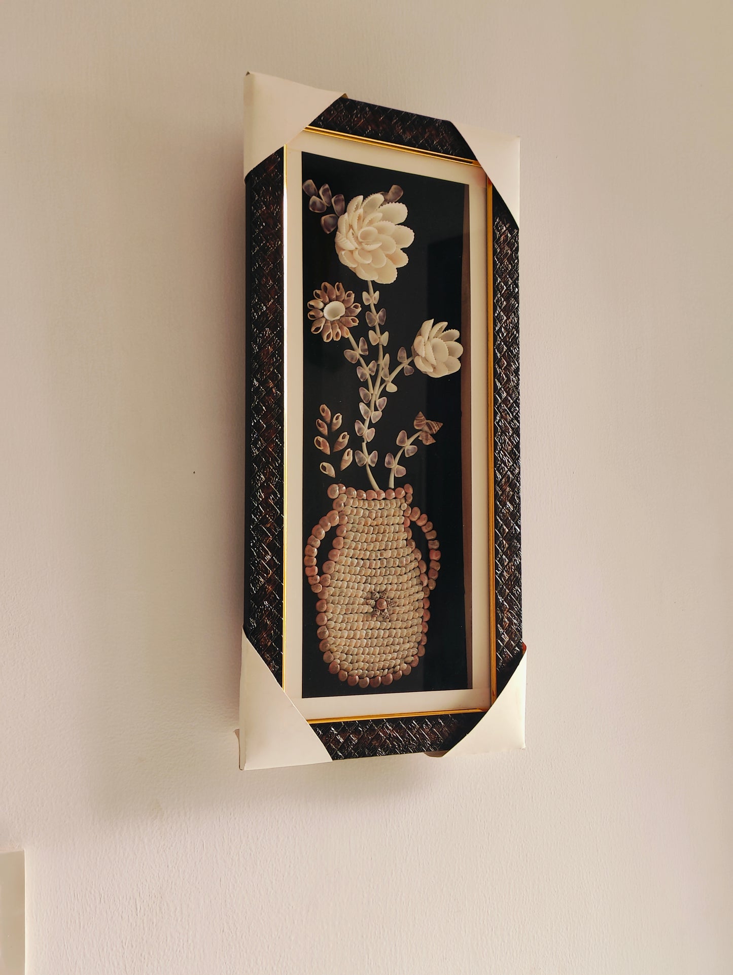 Handcrafted Seashell Flower Art in Decorative Frame