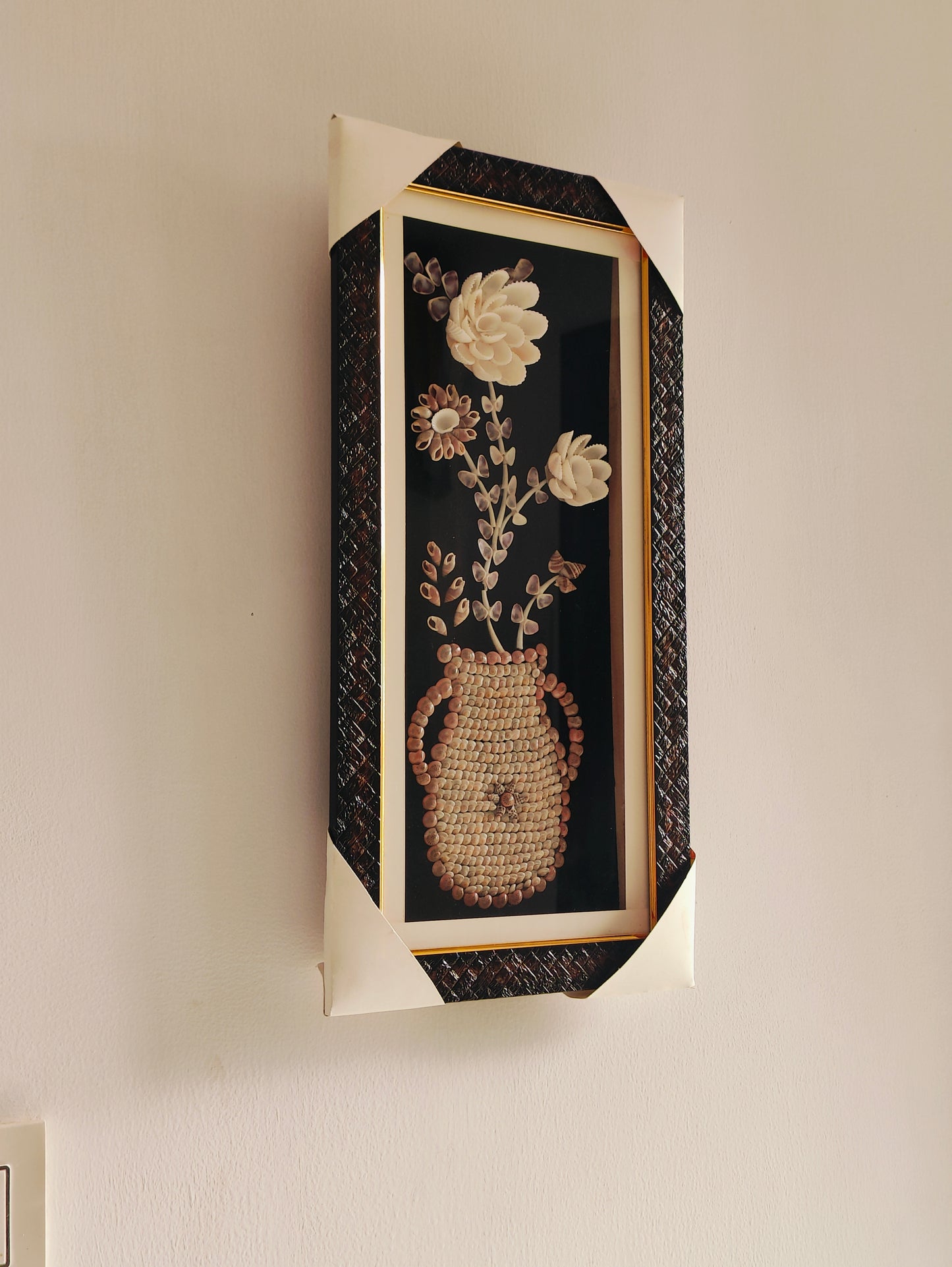 Handcrafted Seashell Flower Art in Decorative Frame