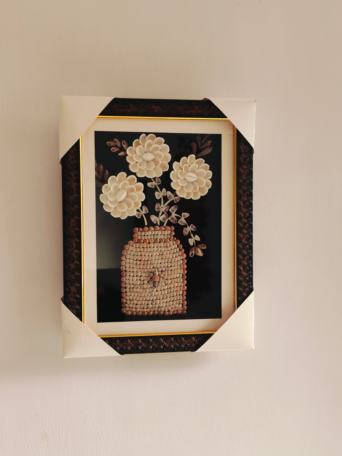 Elegant Handcrafted Seashell Flower Art with Ornate Frame