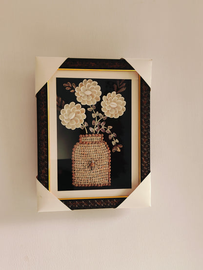 Elegant Handcrafted Seashell Flower Art with Ornate Frame - Shellkrafts
