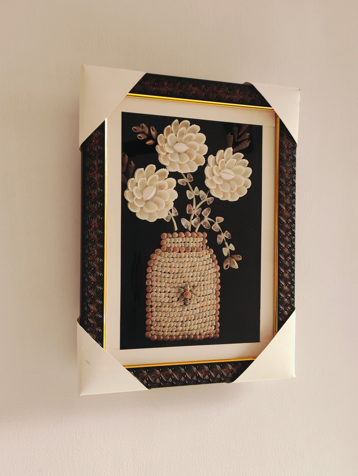 Elegant Handcrafted Seashell Flower Art with Ornate Frame